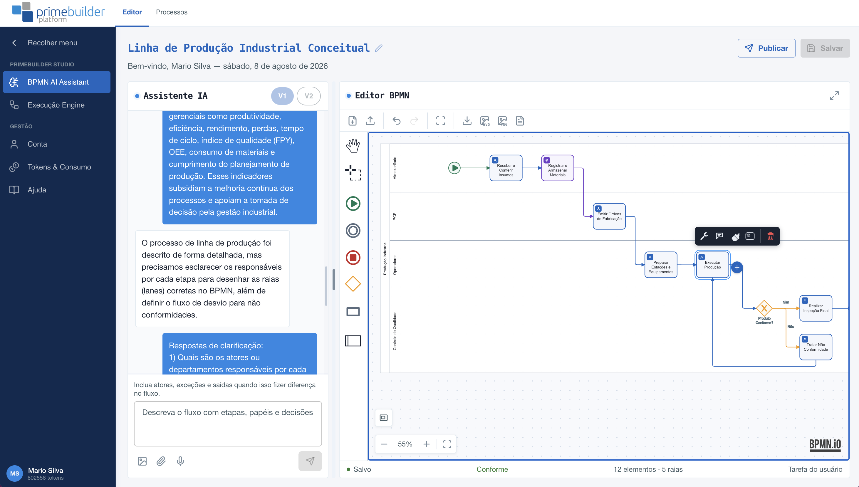 PrimeBuilder Manager — visualização de processo mapeado em BPMN