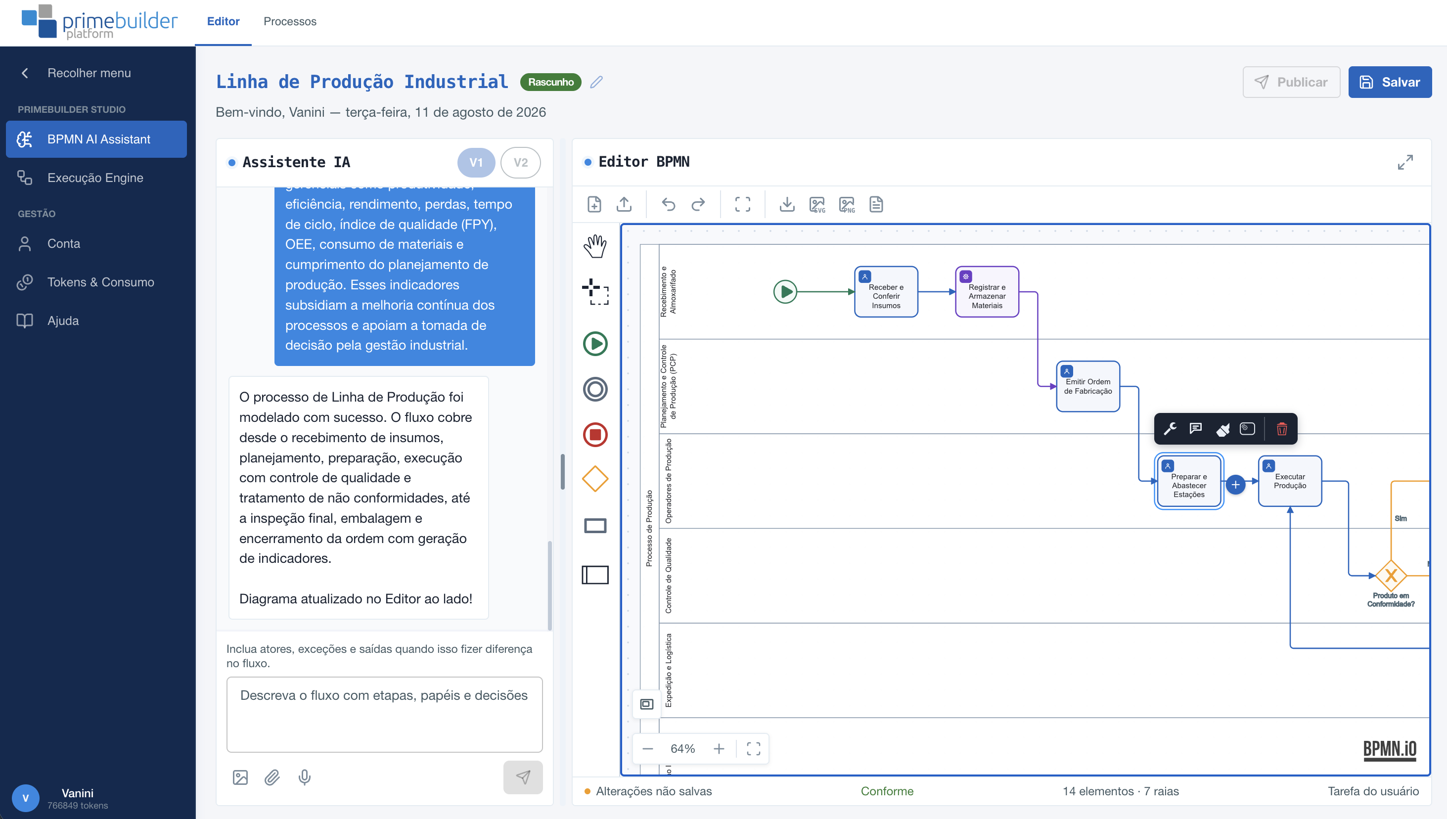 PrimeBuilder Studio — mapeamento visual de um processo